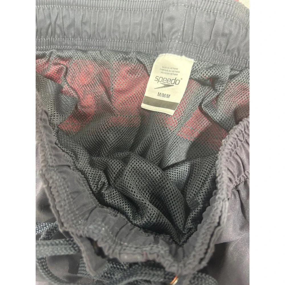 Speedo Mens Swim Trunks Gray Red Cargo Pocket MeshLined Board Shorts Size Medium